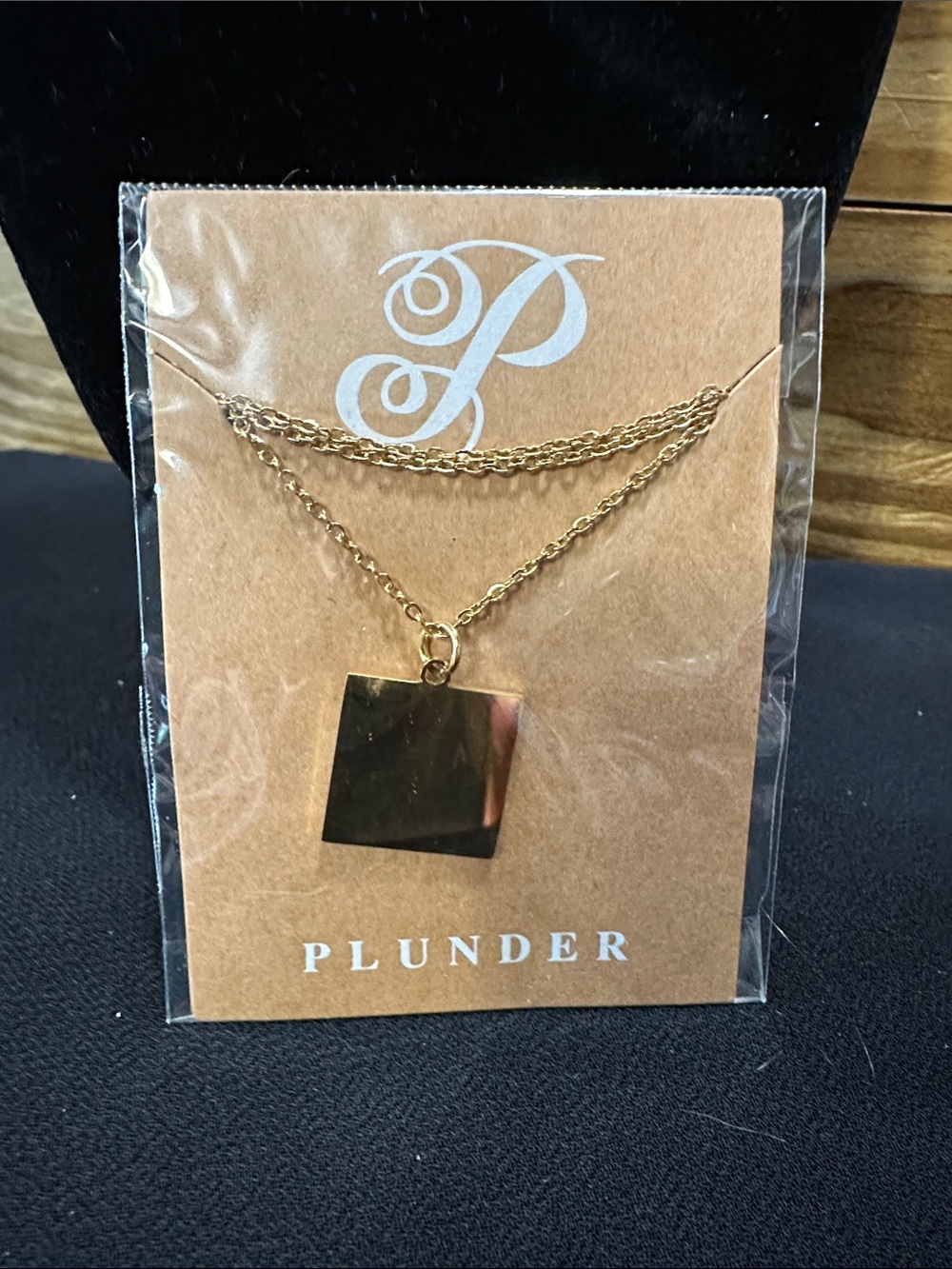 Plunder Gold Layered Necklace with Square Pendant